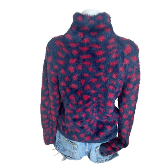 Thakoon Blue Red Fuzzy Sweater MEDIUM Leopard Oversized Soft Cozy Mockneck $275 - Picture 8 of 9